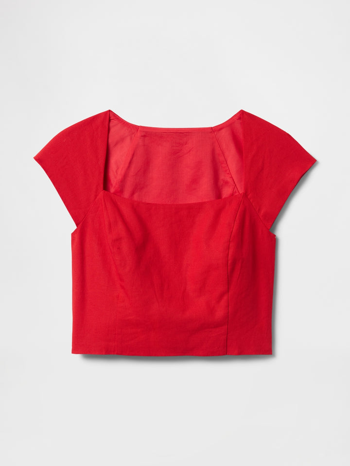 Gap Linen-Blend Cap-Sleeve Cropped Top