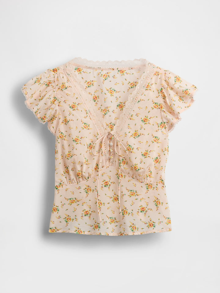 Gap Lace-Trim Floral Top