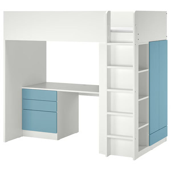 IKEA SMÅSTAD Loft bed, white white/with desk with 4 drawers, Twin