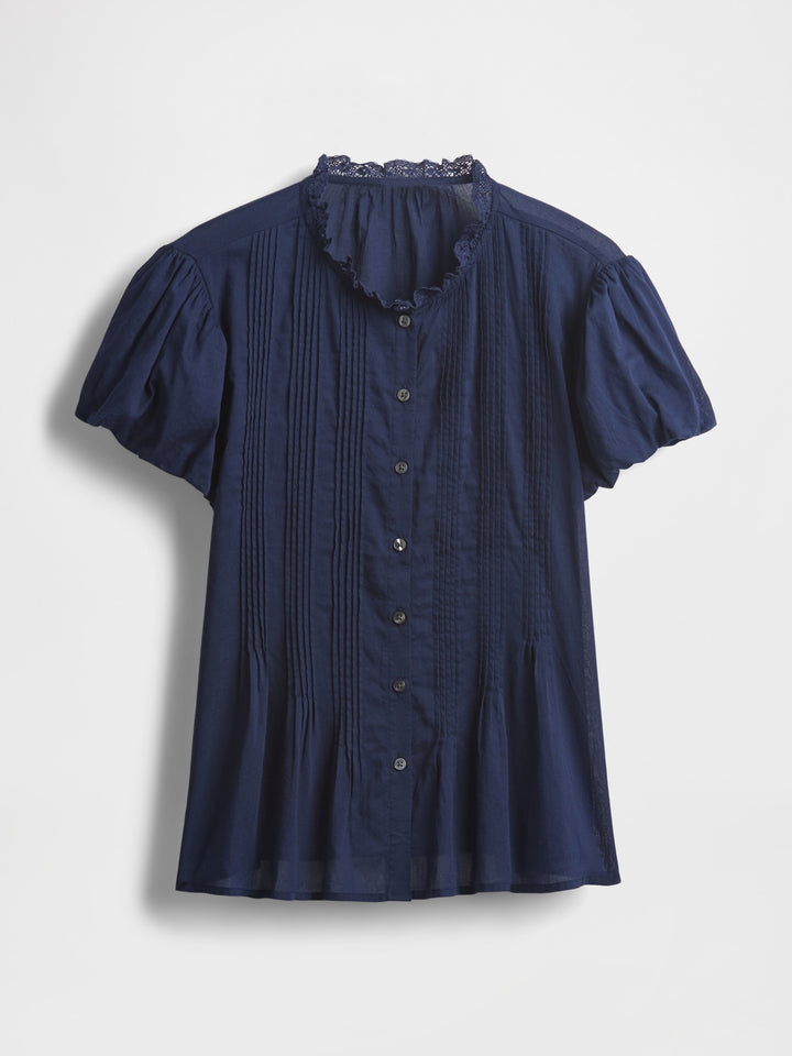 Gap Bubble-Sleeve Pintuck Top