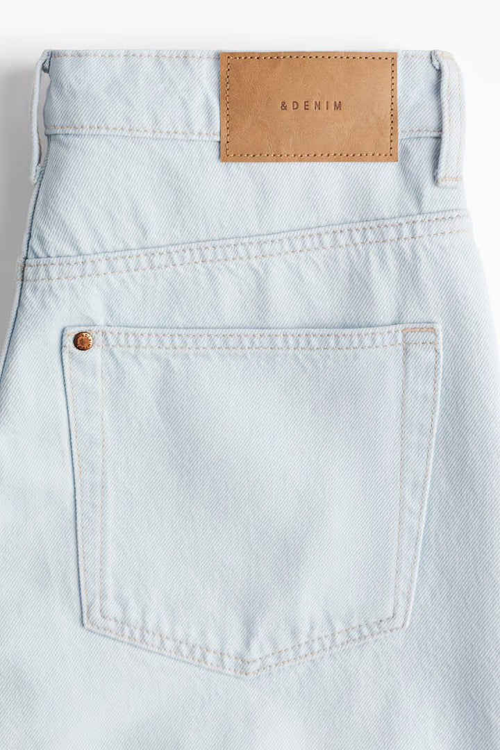 H&M HIGH-WAIST KNEE-LENGTH DENIM SHORTS