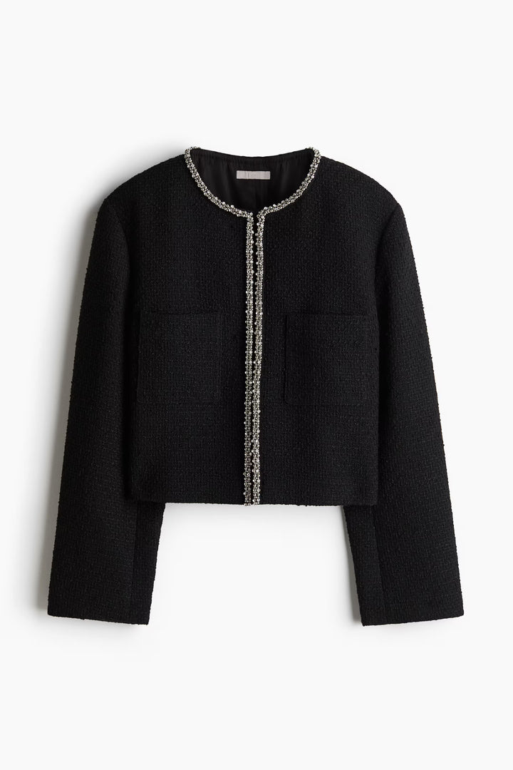 H&M Rhinestone-Embellished Bouclé Jacket