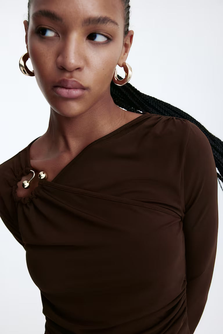 H&M DRAPED-DETAIL JERSEY TOP