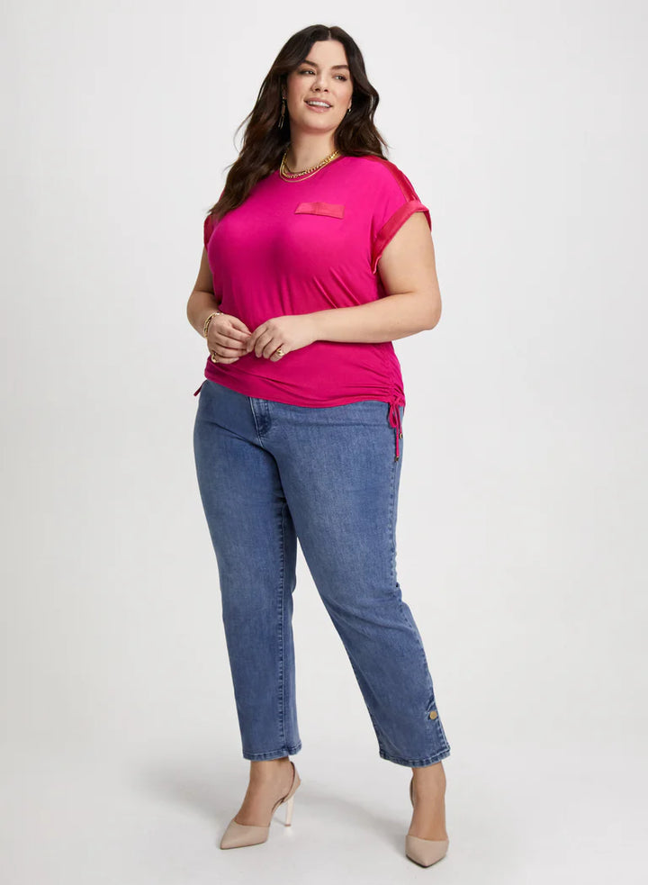 LAURA Solid T-Shirt with Satin Details
