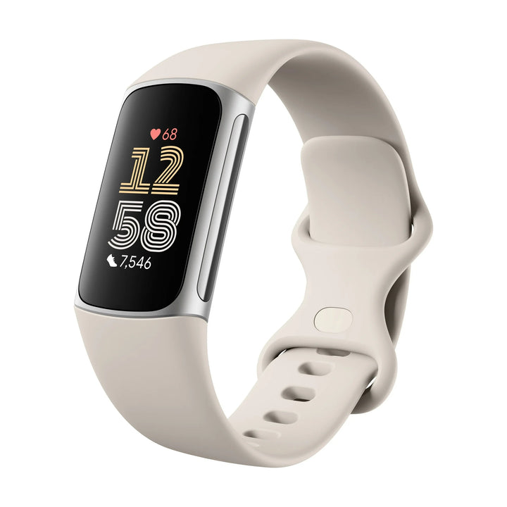 Fitbit Charge 6 Fitness Tracker with Heart Rate, GPS, Premium Membership, Health Tools - Porcelain/Silver