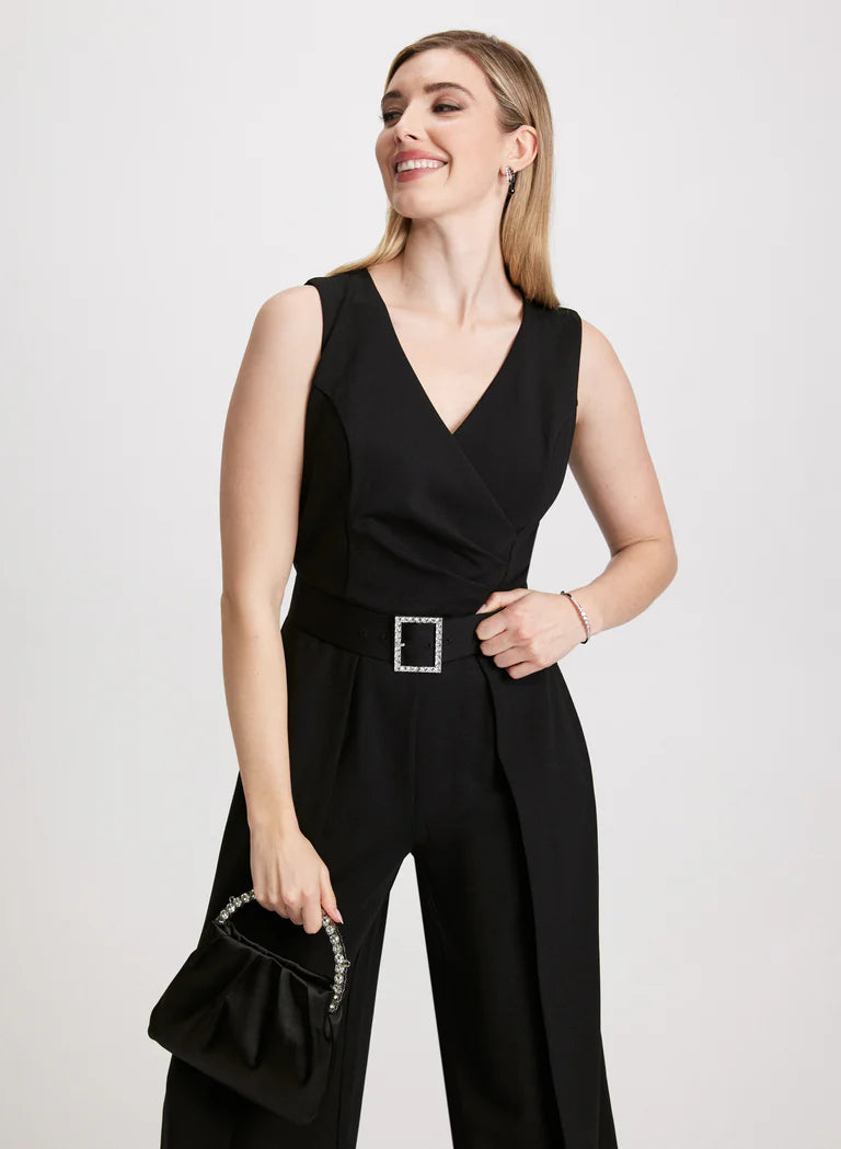 LAURA Crepe Belted Sleeveless Jumpsuit