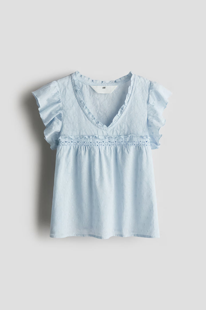 H&M Ruffle-Trimmed Cotton Blouse