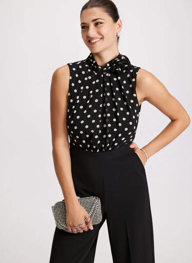 LAURA Polka Dot Rosette Detail Jumpsuit