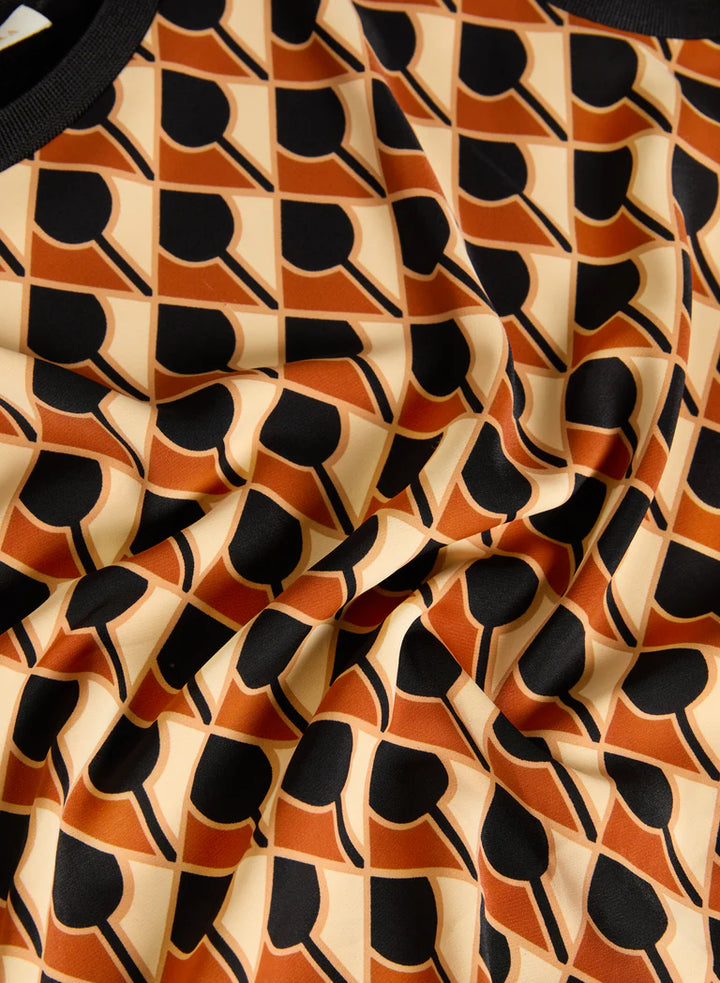 LAURA Geometric Print Sleeveless Mock Neck Top