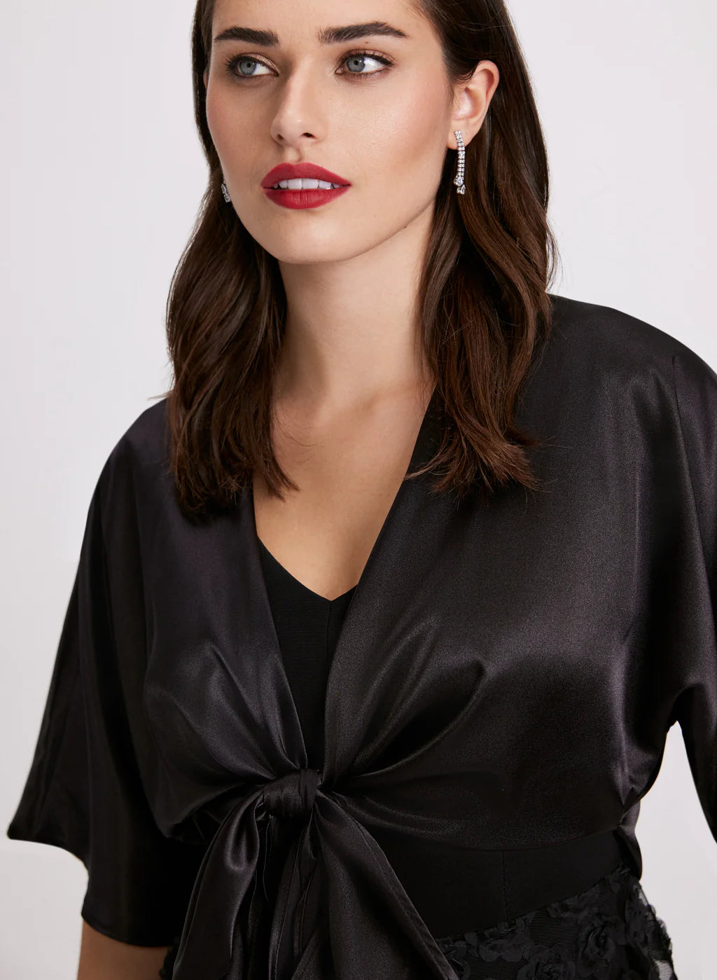 LAURA Tie-Front Satin Bolero
