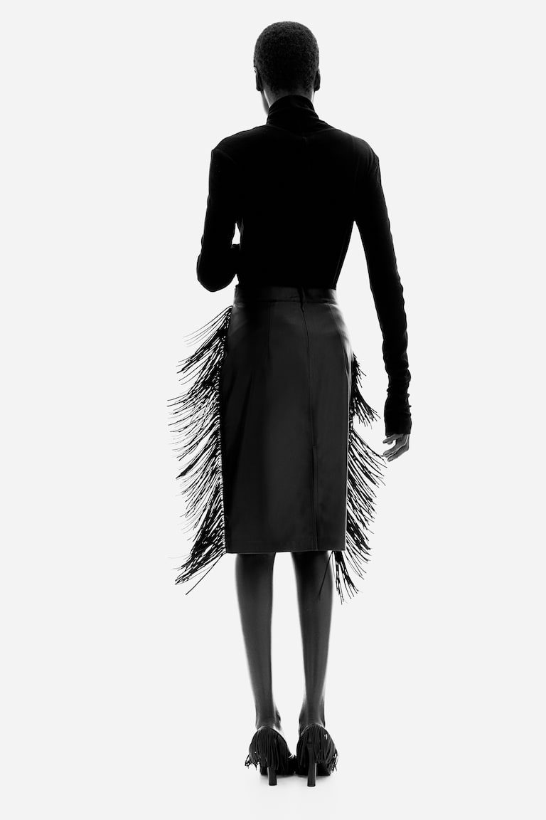 H&M Coated Skirt with Fringe
