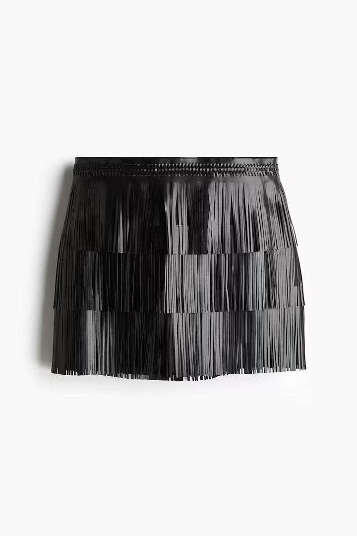 H&M COATED MINI SKIRT WITH FRINGE
