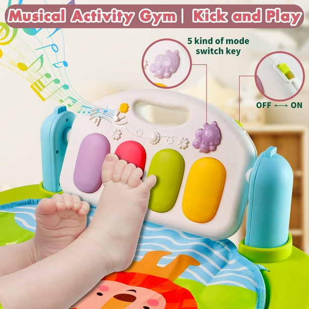 GRM Baby Play Mat Baby Gym Funny Play Piano Tummy Time Baby Activity Gym Mat with 5 Infant Learning Sensory Baby Toys