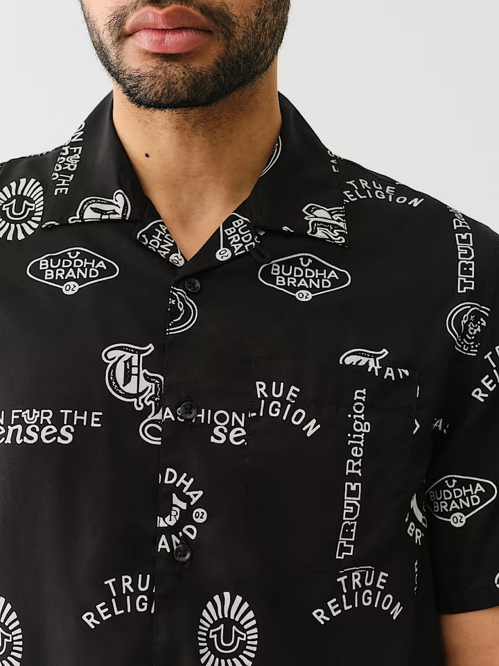 TRUE RELIGION ALLOVER LOGO RESORT SHIRT