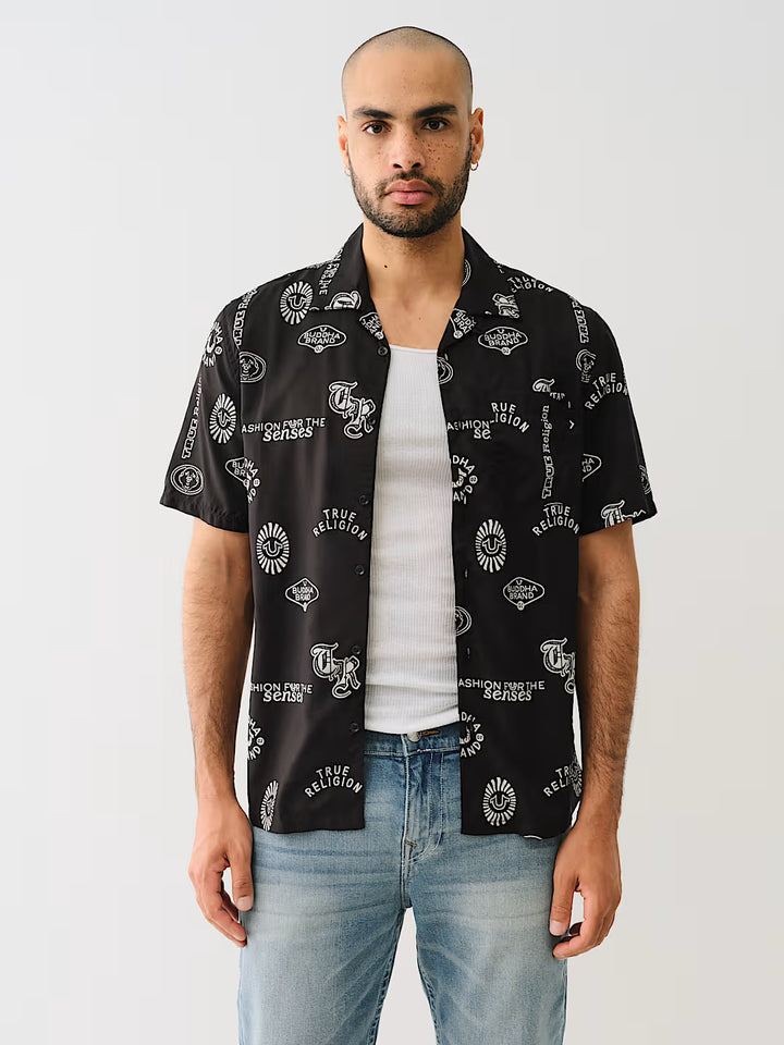 TRUE RELIGION ALLOVER LOGO RESORT SHIRT