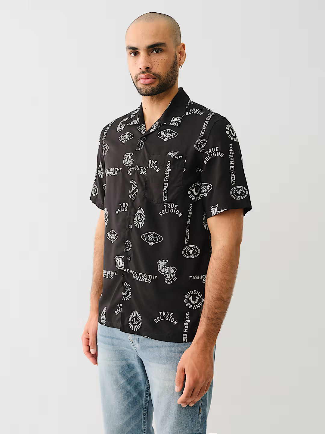 TRUE RELIGION ALLOVER LOGO RESORT SHIRT