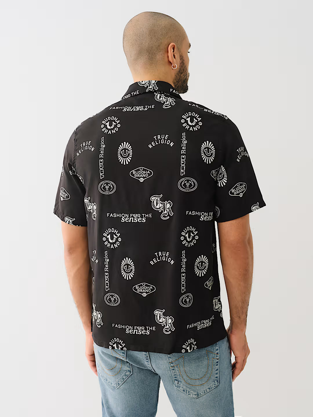 TRUE RELIGION ALLOVER LOGO RESORT SHIRT