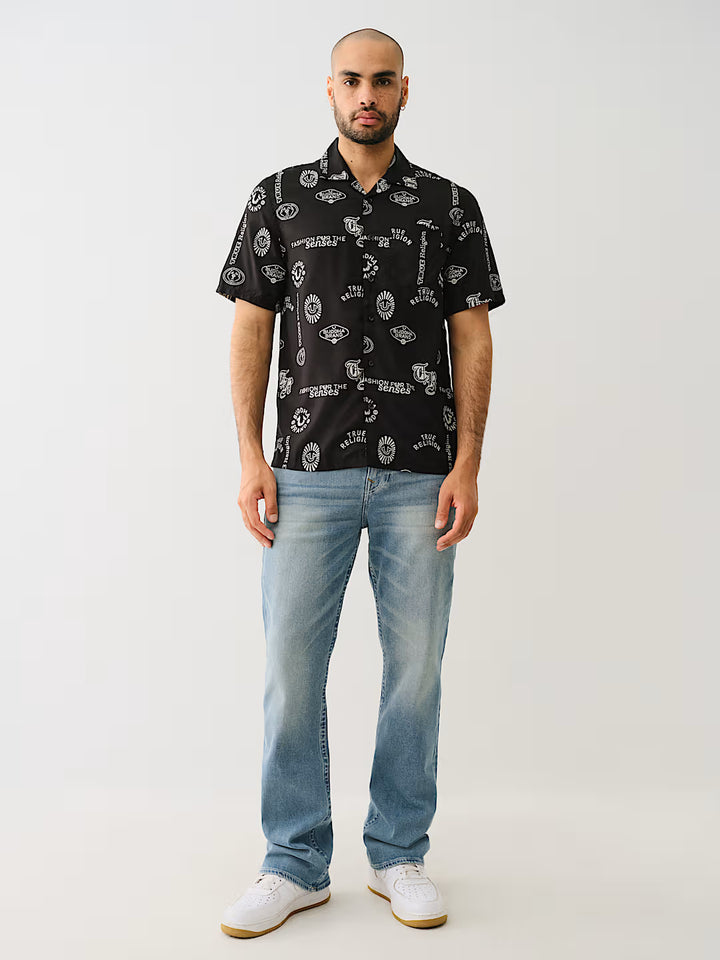 TRUE RELIGION ALLOVER LOGO RESORT SHIRT