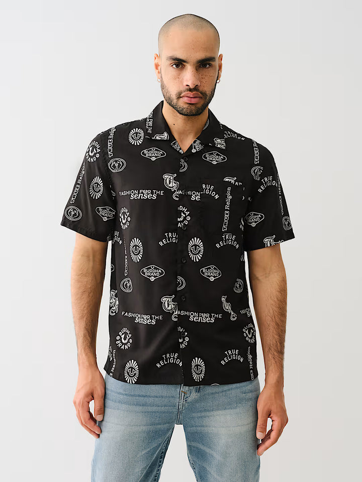 TRUE RELIGION ALLOVER LOGO RESORT SHIRT