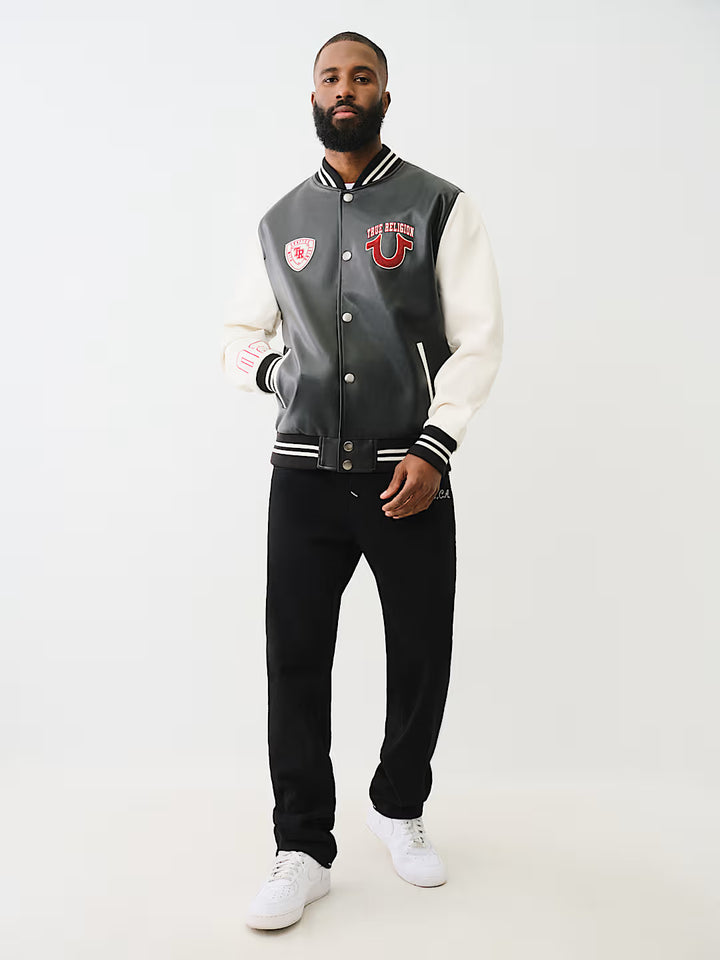 TRUE RELIGION TRUE LOGO PATCH VARSITY JACKET