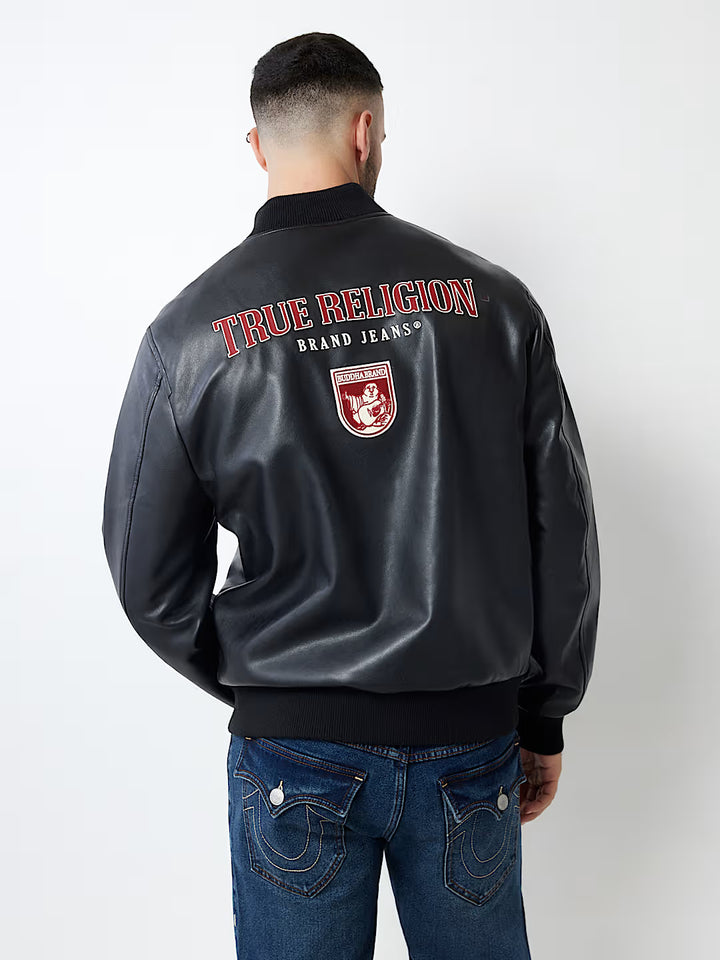 TRUE RELIGION TRUE LOGO PATCH VARSITY JACKET