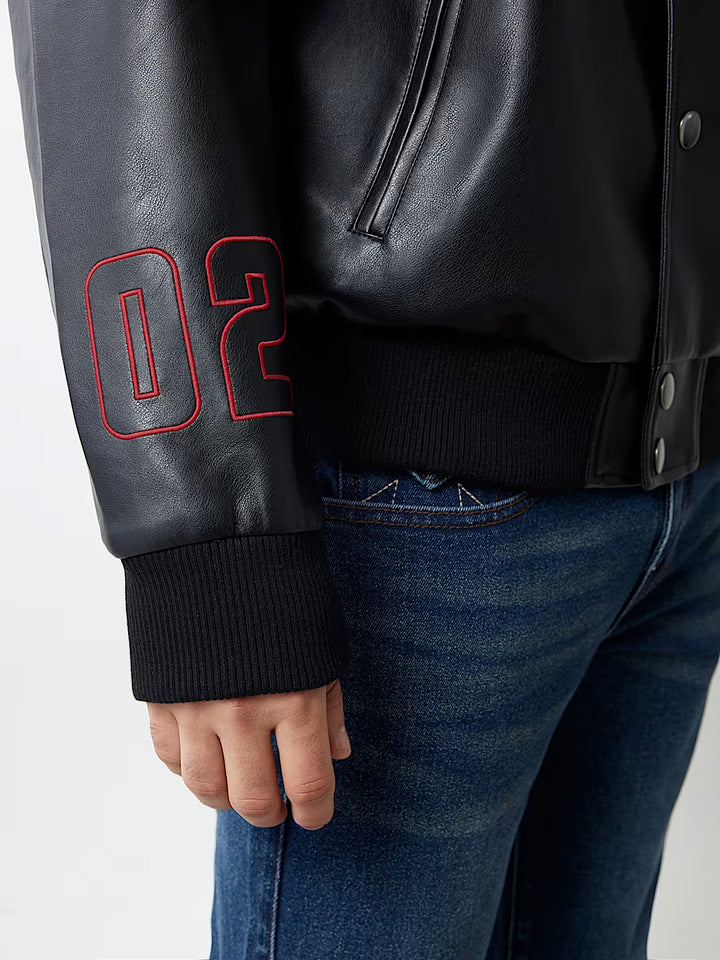 TRUE RELIGION TRUE LOGO PATCH VARSITY JACKET