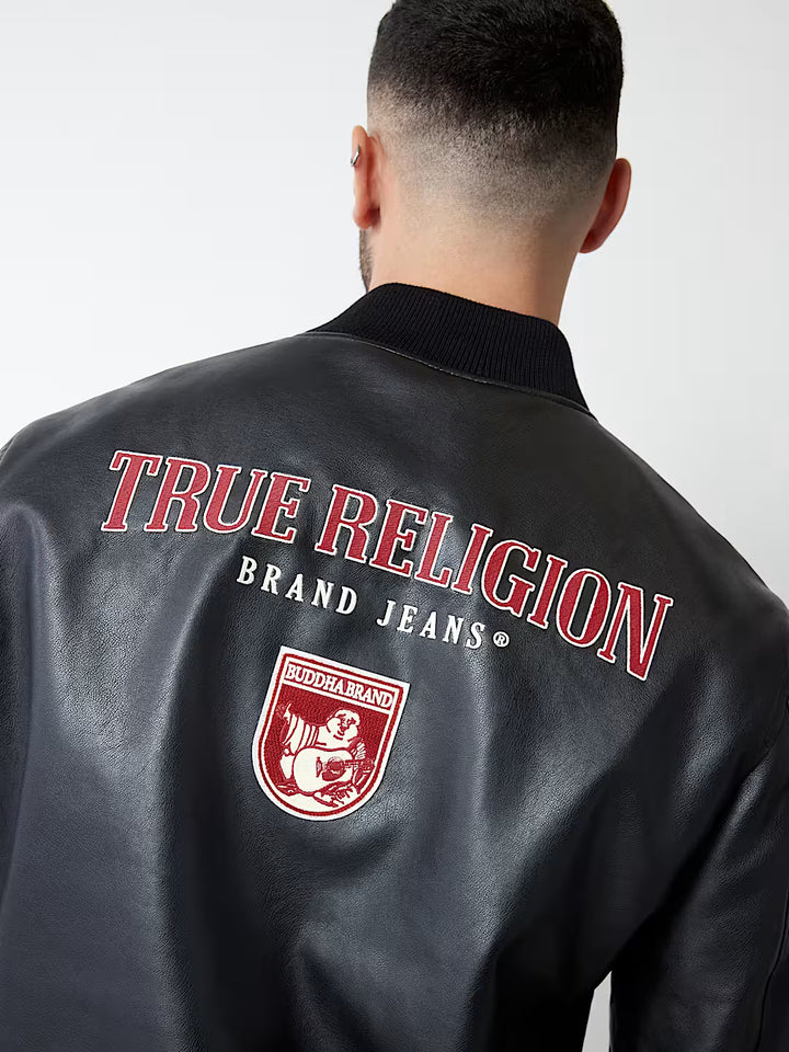 TRUE RELIGION TRUE LOGO PATCH VARSITY JACKET