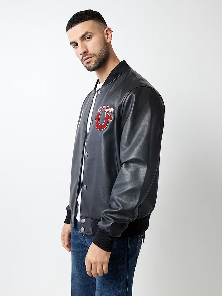 TRUE RELIGION TRUE LOGO PATCH VARSITY JACKET