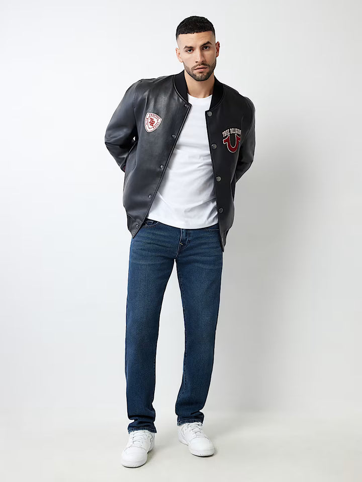 TRUE RELIGION TRUE LOGO PATCH VARSITY JACKET