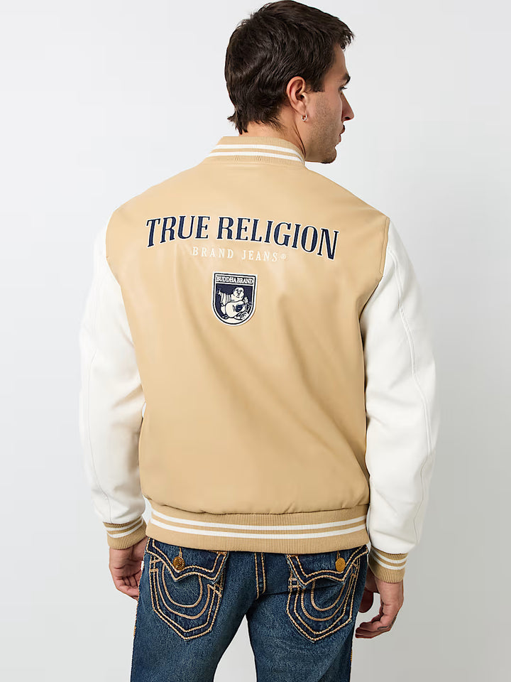 TRUE RELIGION TRUE LOGO PATCH VARSITY JACKET