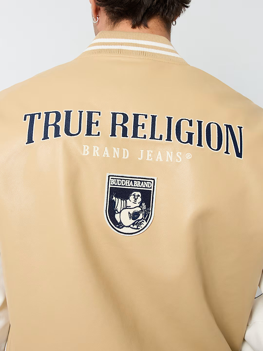 TRUE RELIGION TRUE LOGO PATCH VARSITY JACKET