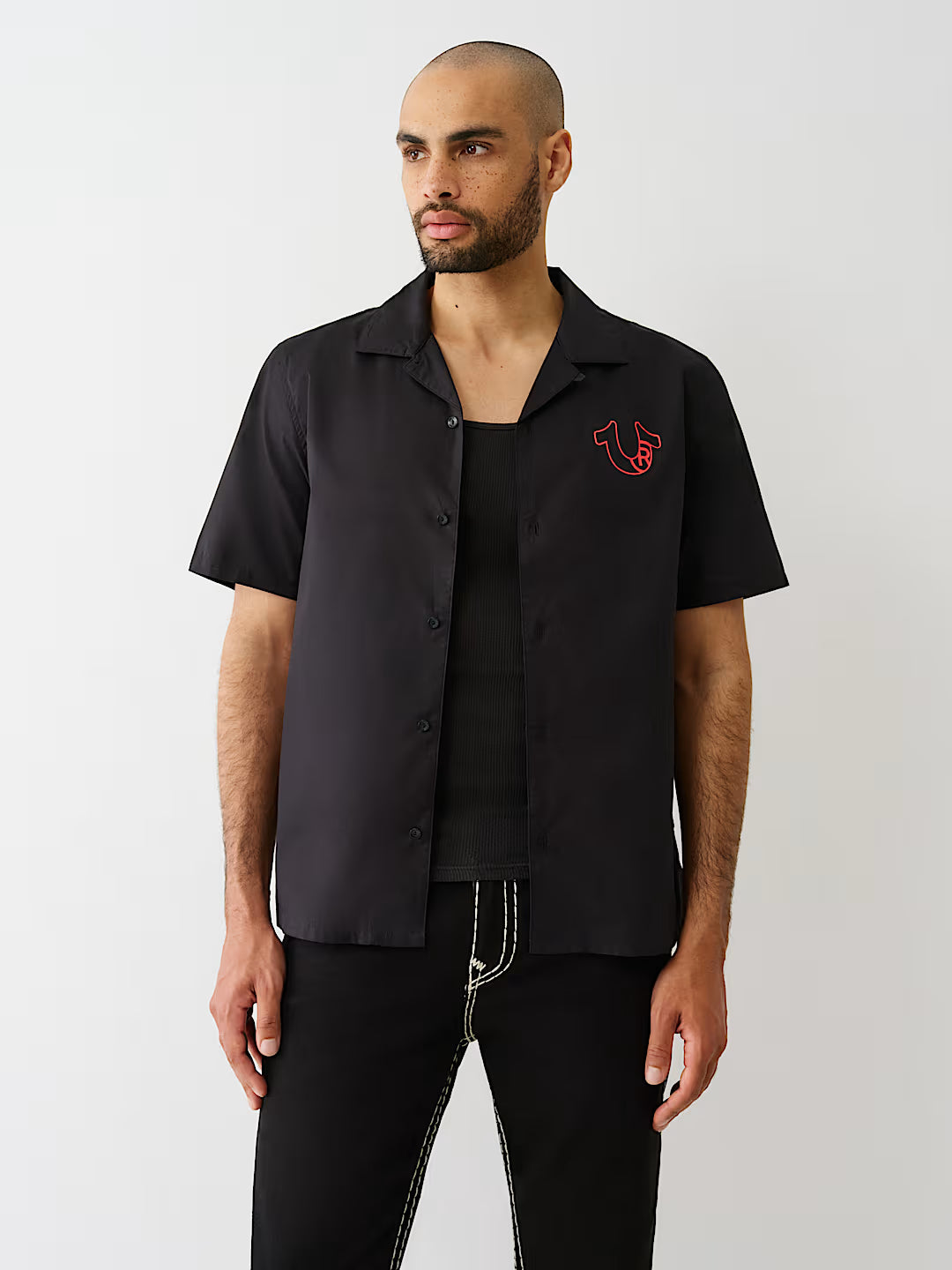 TRUE RELIGION SILICONE LOGO POPLIN SHIRT