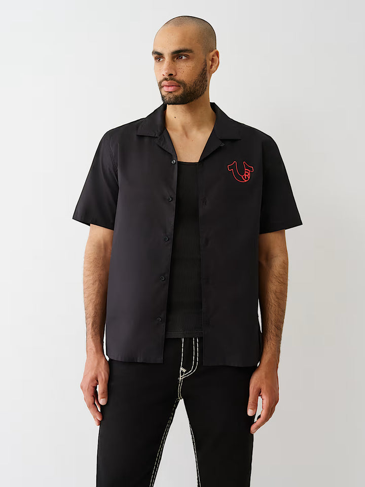 TRUE RELIGION SILICONE LOGO POPLIN SHIRT
