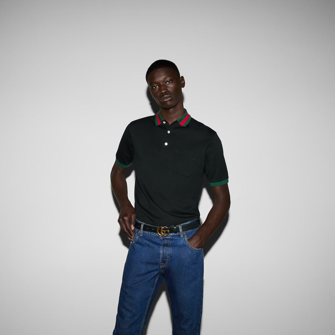 Gucci COTTON PIQUET POLO WITH WEB COLLAR