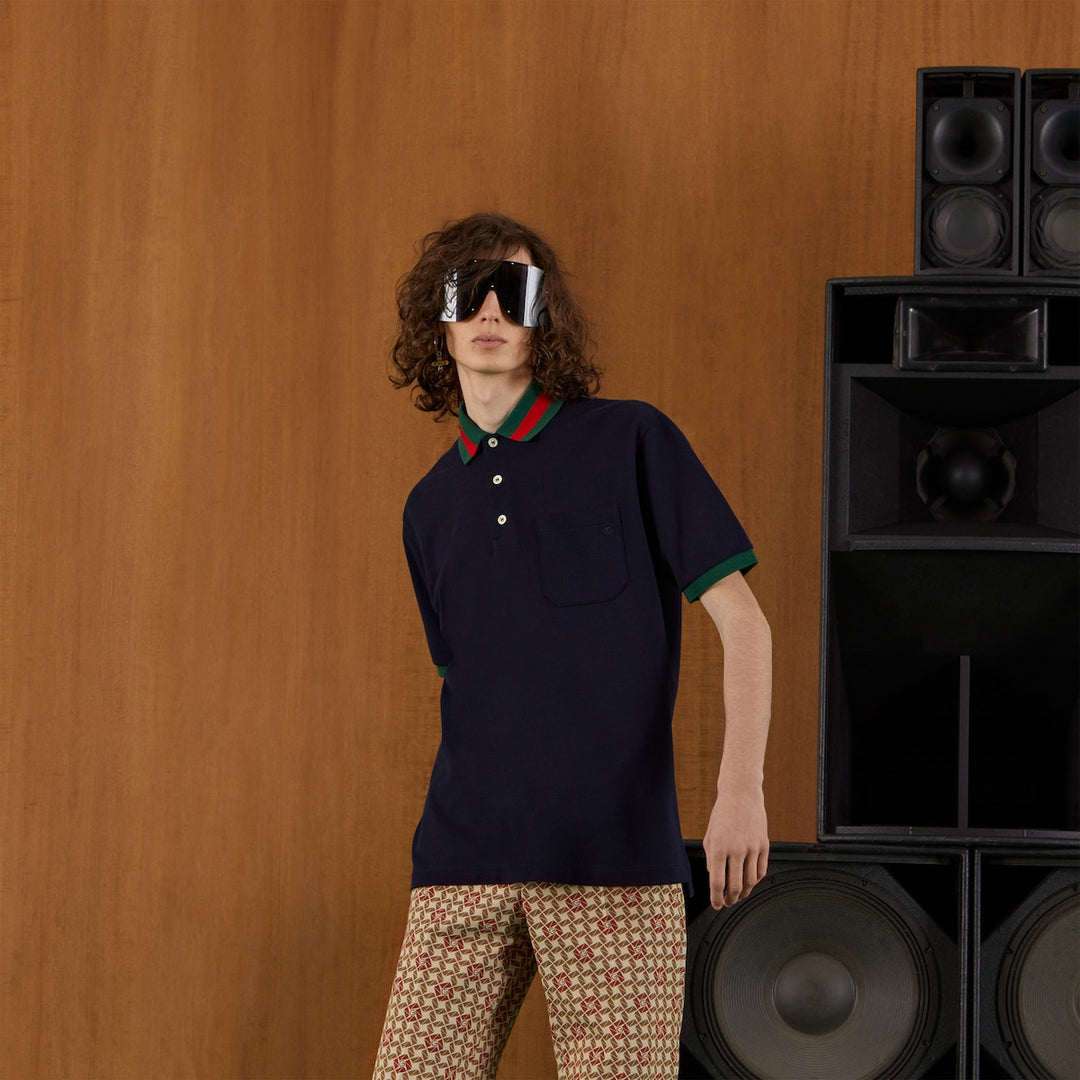 Gucci COTTON PIQUET POLO WITH WEB COLLAR