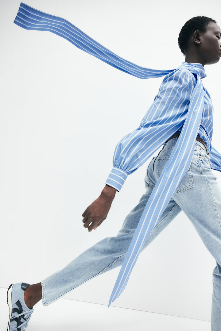 H&M Poplin Blouse with Bow Collar