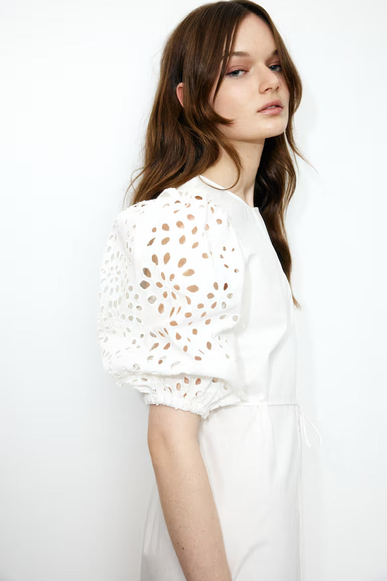 H&M Dress with Eyelet-Embroidered Sleeves