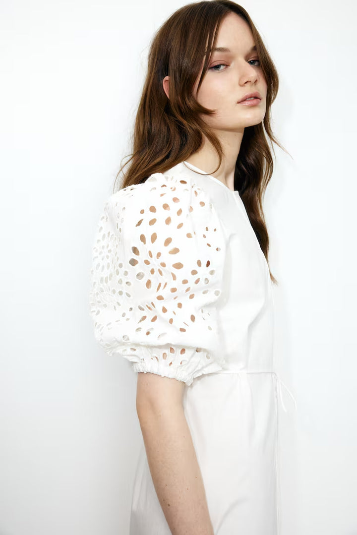 H&M Dress with Eyelet-Embroidered Sleeves