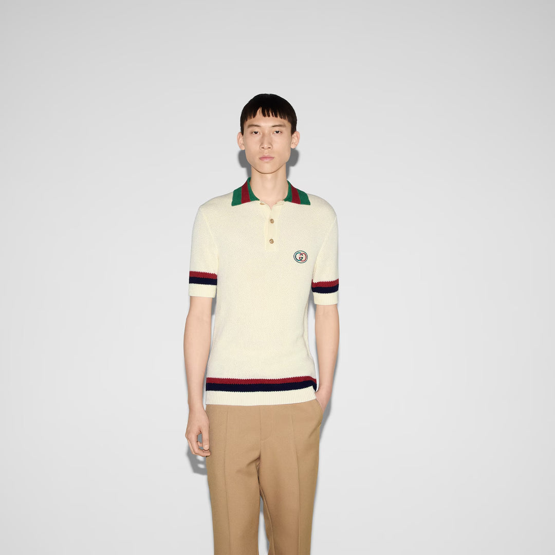 Gucci KNIT COTTON POLO SHIRT WITH WEB