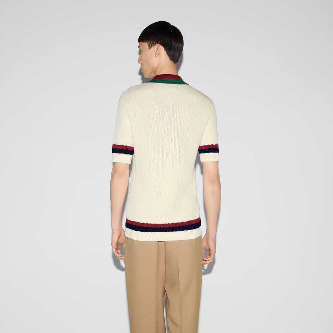 Gucci KNIT COTTON POLO SHIRT WITH WEB