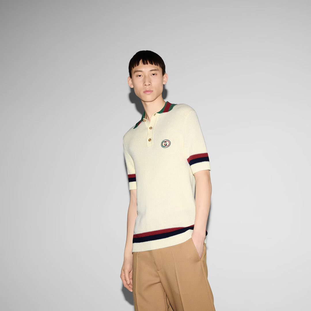 Gucci KNIT COTTON POLO SHIRT WITH WEB