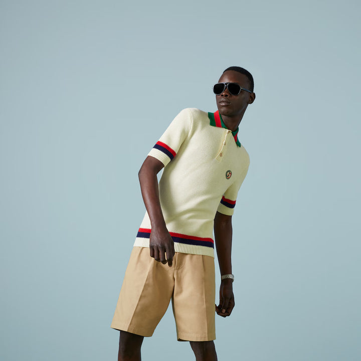 Gucci KNIT COTTON POLO SHIRT WITH WEB