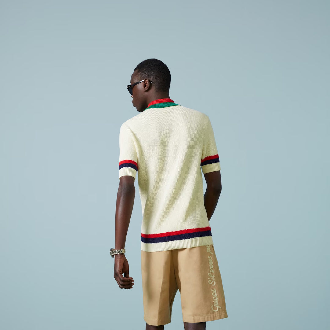Gucci KNIT COTTON POLO SHIRT WITH WEB