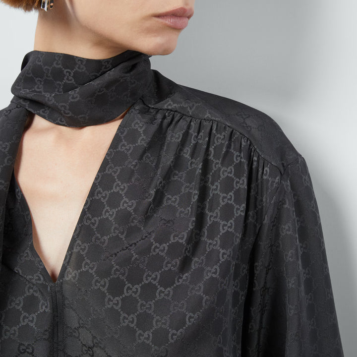 Gucci GG SILK CRÊPE SHIRT WITH NECK BOW
