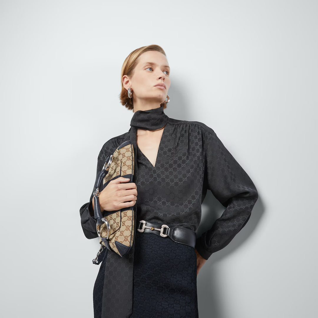 Gucci GG SILK CRÊPE SHIRT WITH NECK BOW