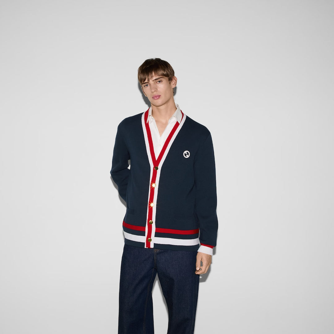 Gucci KNIT WOOL CARDIGAN WITH PATCH