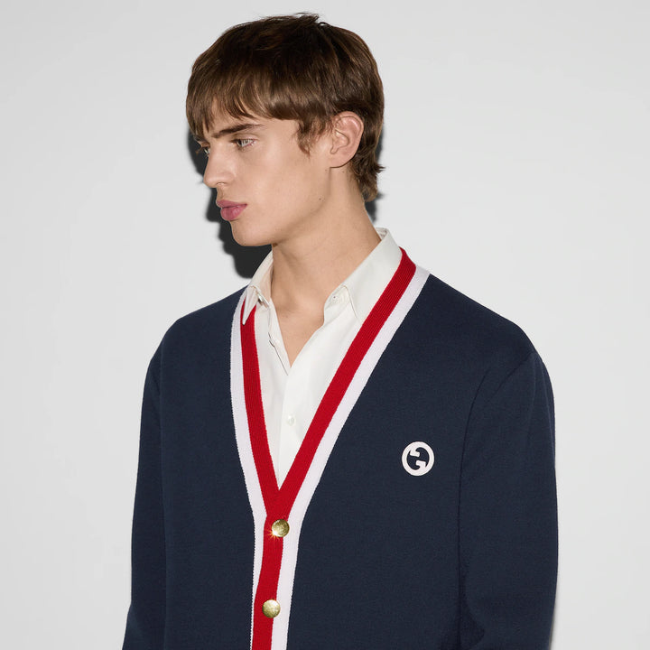 Gucci KNIT WOOL CARDIGAN WITH PATCH