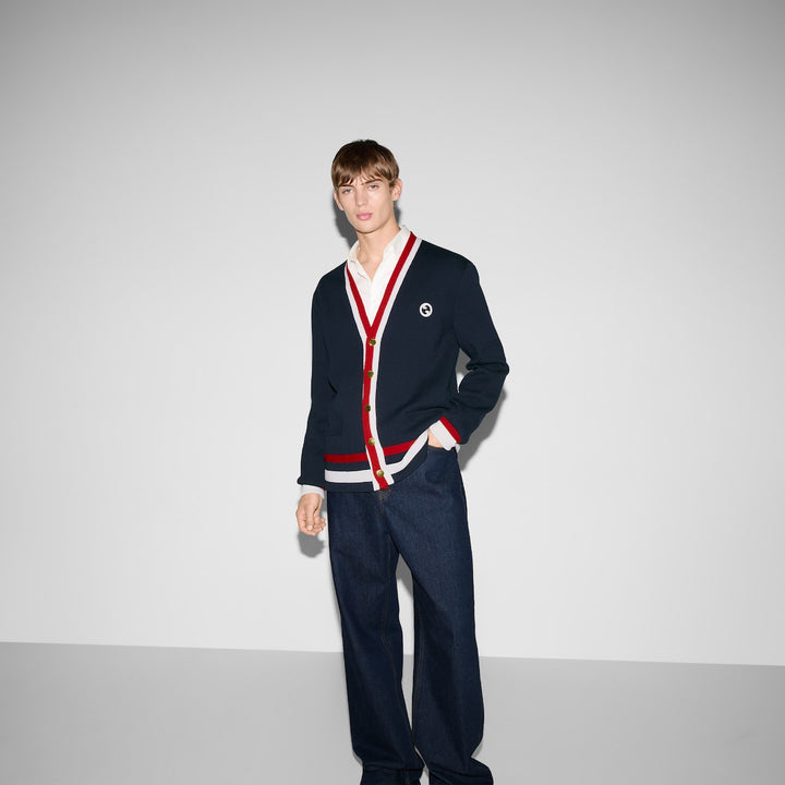Gucci KNIT WOOL CARDIGAN WITH PATCH