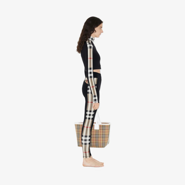 Burberry Cropped Check Trim Stretch Jersey Zip Top