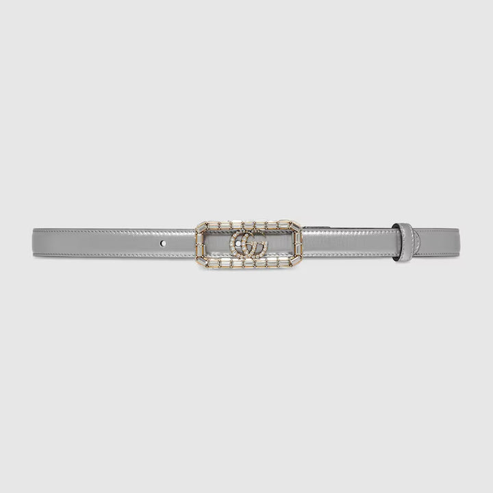 GUCCI Thin belt with crystal Double G buckle